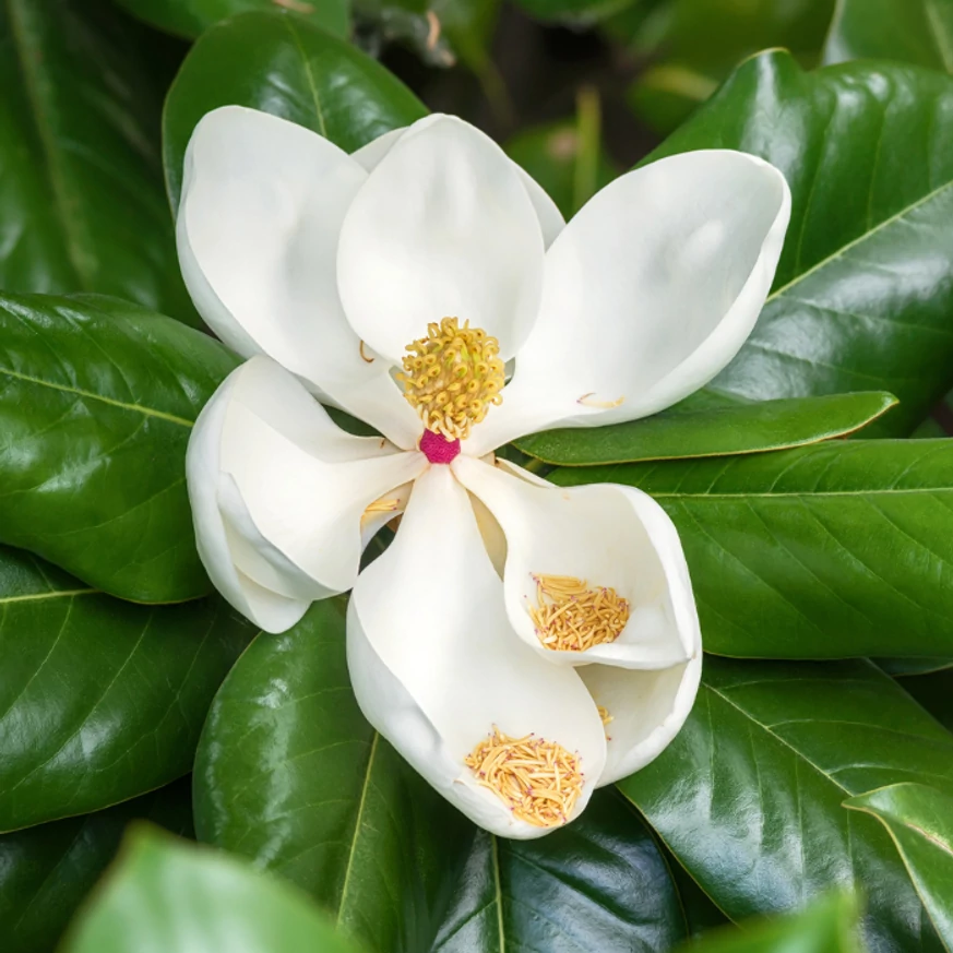 Floarea albă a magnoliei veșnic verzi.